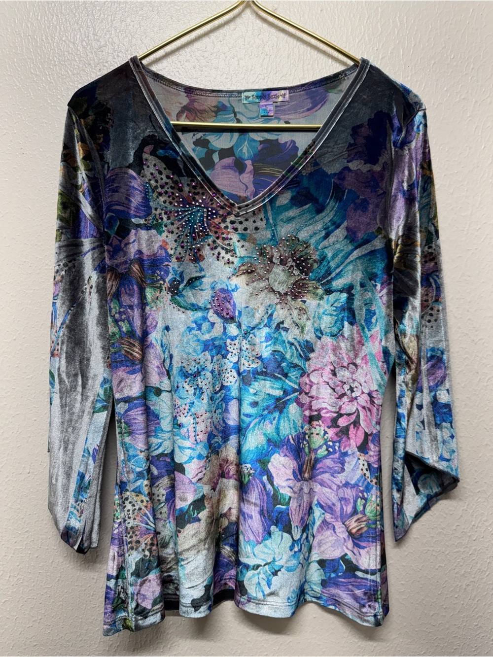 Simply Suzy Floral V-Neck Long Sleeve Top - Purple Multi